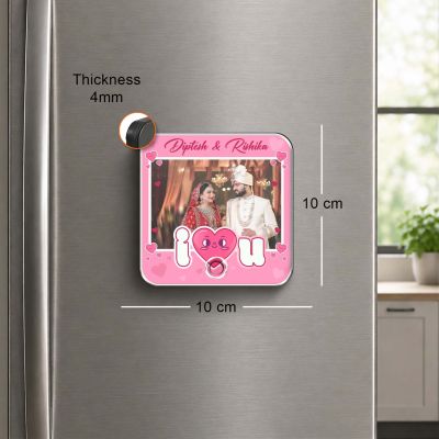 Personalized I Love You Theme Musical Fridge Magnet Photo Frame Valentine's for Couples Wedding Picture Magnet Playable Music for Couples and Music Lovers
